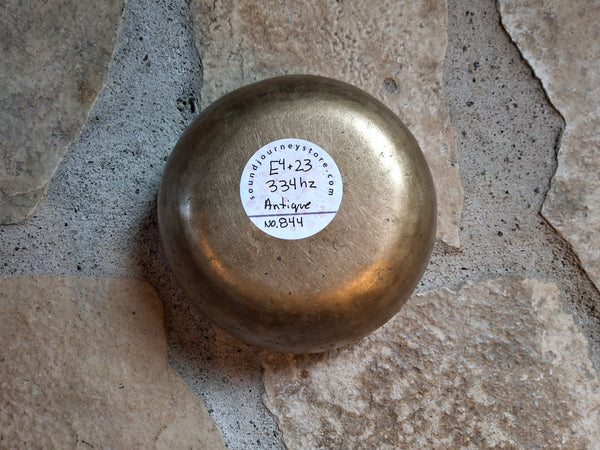 Bowl 844: 5" Antique Himalayan Singing Bowl 334 HZ E4+23