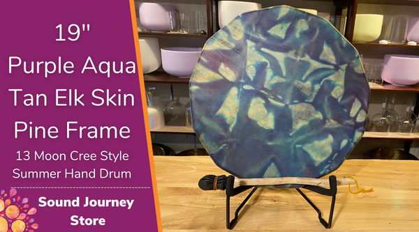 19" Purple Aqua Tan Elk Skin Pine Frame 13 Moon Hand Drum